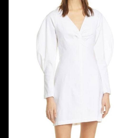 A.L.C. Aila White Long Puff Sleeve Linen Mini Dress Size 8 - Picture 3 of 8